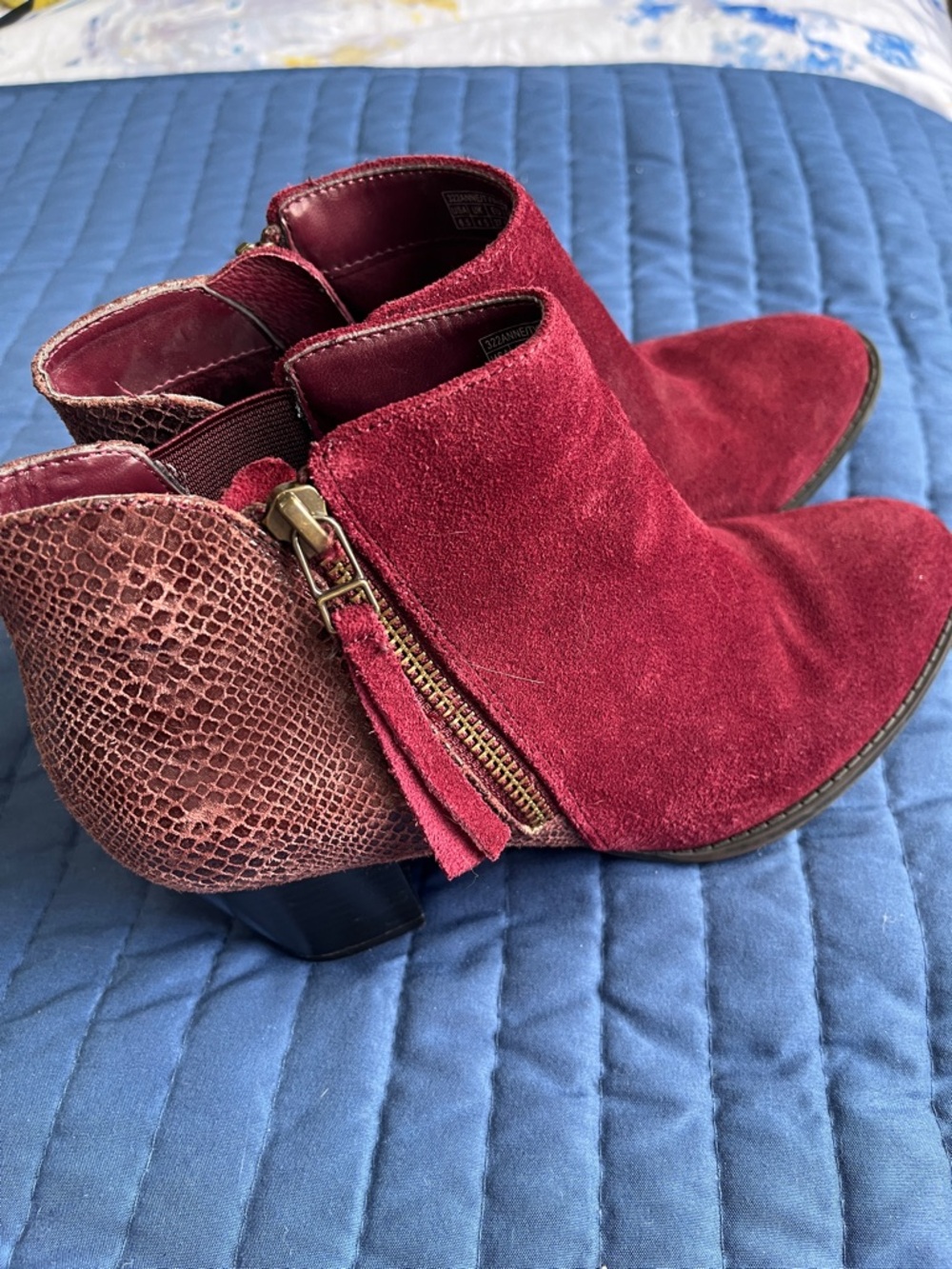 Vionic Burgundy Suede Ankle Booties with Textured Heel Accent